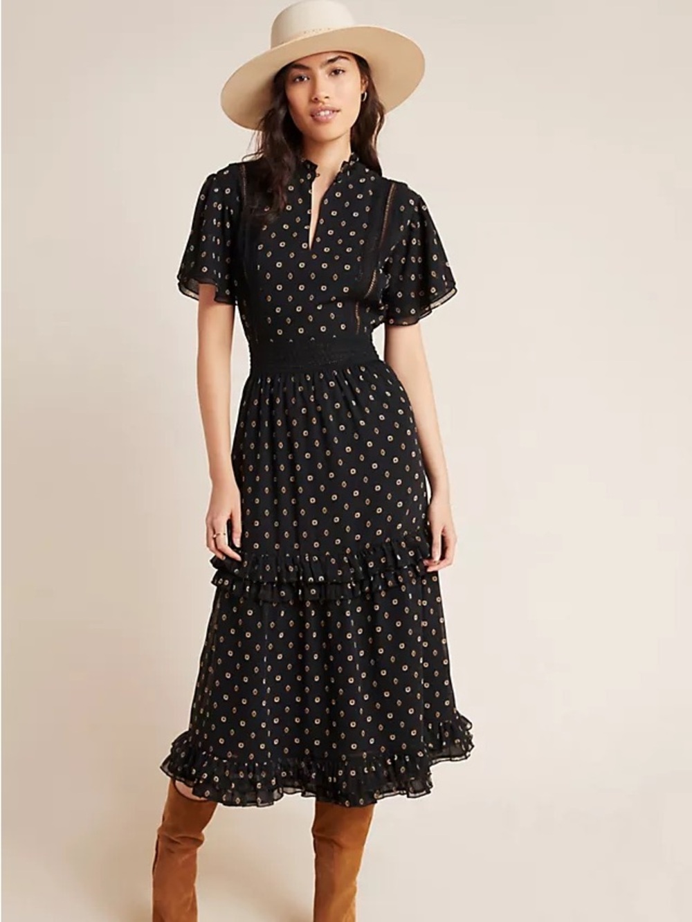 NEW Scotch & Soda Black Tasha Ruffled Midi Dress L